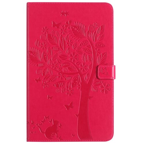 Étui Pour Samsung Galaxy Tab E 9.6 T560 Pu Cuir Poche Cas Flip Coque Protection Housse Stand Case Chat Et Arbre,Rouge