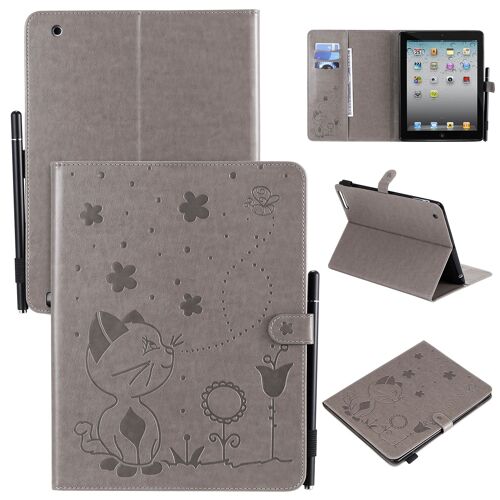 Étui Pour Ipad 2/3/4 Pu Cuir Poche Cas Flip Coque Protection Housse Stand Case Papillon Chat Et Abeille,Gris