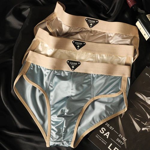 Slip De Luxe En Satin Pour Hommes,3 Pièces/Paquet,Soie Glacée,Hygroscopique,Maille Respirante,Entrejambe,Doux,Haute Élasticité,Sous-Vêtements Pour Hommes.5.4xl