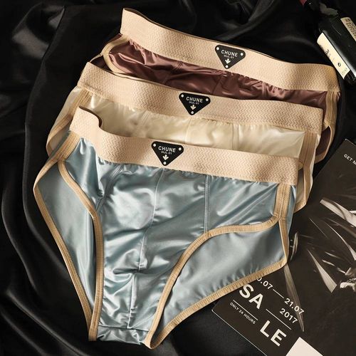 Slip De Luxe En Satin Pour Hommes,3 Pièces/Paquet,Soie Glacée,Hygroscopique,Maille Respirante,Entrejambe,Doux,Haute Élasticité,Sous-Vêtements Pour Hommes.3.4xl