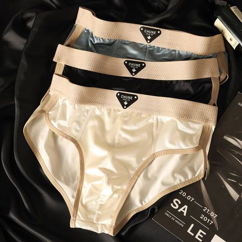 Slip De Luxe En Satin Pour Hommes,3 Pièces/Paquet,Soie Glacée,Hygroscopique,Maille Respirante,Entrejambe,Doux,Haute Élasticité,Sous-Vêtements Pour Hommes.1.4xl