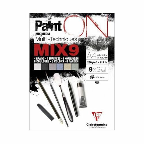 Clairefontaine Mix9 Painton Médias Mixtes (250g/M2, 27 Feuilles) A4, Crayons Pastels, Dessins, Besoins D'art
