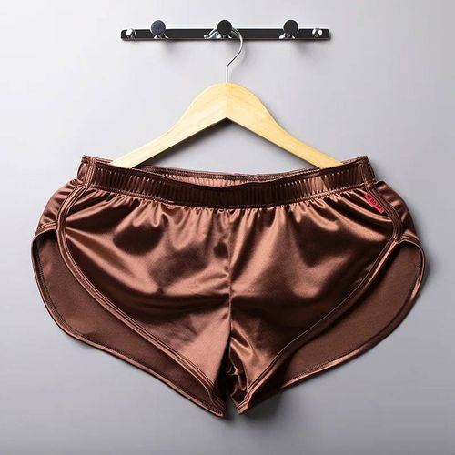 Boxer Pyjama Sexy Pour Hommes,Sous-Vêtements En Soie Lisse,Bas De Sommeil,Vêtements De Maison,Short De Salon,Culottes Masculines.Mu047-Coffee.2xl