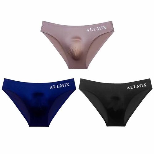 Lot De 3 Sous-Vêtements Sexy Sans Couture Pour Hommes,Slips Transparents En Soie Glacée Fine Avec Lettres,Sous-Vêtements Avec Pochette Pour Coq.Style 1.L 50-65 Kg