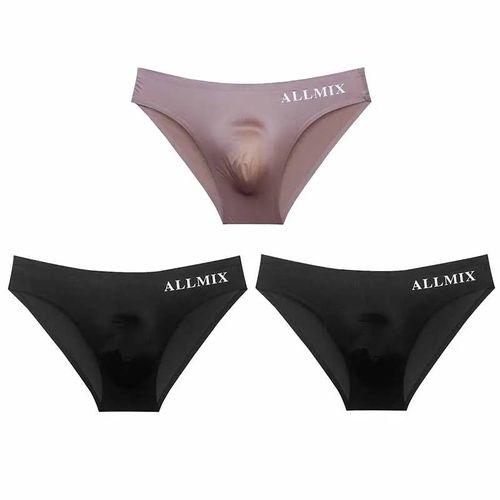 Lot De 3 Sous-Vêtements Sexy Sans Couture Pour Hommes,Slips Transparents En Soie Glacée Fine Avec Lettres,Sous-Vêtements Avec Pochette Pour Coq.Style 5.L 50-65 Kg