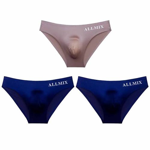 Lot De 3 Sous-Vêtements Sexy Sans Couture Pour Hommes,Slips Transparents En Soie Glacée Fine Avec Lettres,Sous-Vêtements Avec Pochette Pour Coq.Style 2.L 50-65 Kg
