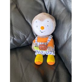 Peluche T'Choupi orange et bleu tenant un escargot 20cm