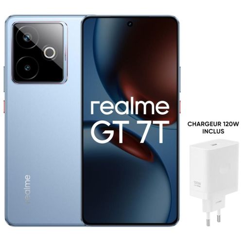 PACK SMARTPHONE REALME GT7T 6,8 5G DOUBLE NANO SIM 512 GO BLEU AVEC CHARGEUR REALME 120 W