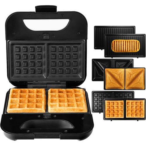 Multifonction Appareil Croque Monsieur 3 en 1 avec Plaques Interchangeables - Gaufrier, Panini Grill, Appareil a Croque Monsieur, Revêtement Antiadhésif, Préparation Rapide