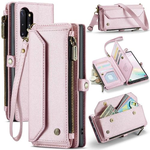 Crossbody Étui Pour Samsung Galaxy Note10 Plus Étui Portefeuille Blocage Rfid Fente Pour Les Factures À Fermeture Éclair Titulaire De La Carte Portefeuille Étui Pour Femmes - Couleur Rose
