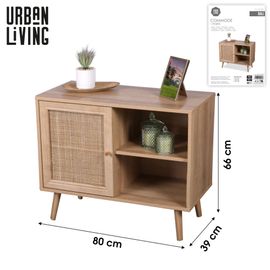 Commode 2 Niches Et 1 Porte 80x39x66 Cm En Cannage Naturel - Gobi
