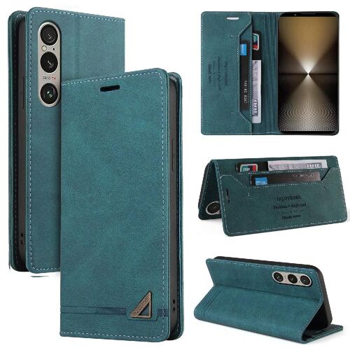 Étui Pour Sony Xperia 1 Vi 2024 Deux Fentes Pour Cartes Cuir Premium Béquette Cuir Premium - Vert