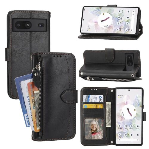 Flip Étui Pour Google Pixel 8a Béquette Titulaire De La Carte Cuir Pu Sangle Fermeture Magnétique - Noir