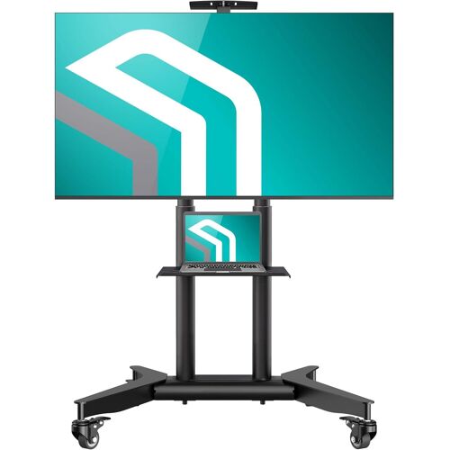 VornixorSarlshop-Support TV Mobile pour 32-75 Pouces, Chariot Tele Roulant Charge Max de 60 kg, Support TV sur Pied avec roulettes VESA 200x200-600x400, Meuble TV sur Pied Hauteur Réglable Noir TS157