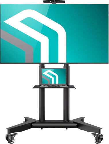 MEVRONISSHOP-Support TV Mobile pour 32-75 Pouces, Chariot Tele Roulant Charge Max de 60 kg, Support TV sur Pied avec roulettes VESA 200x200-600x400, Meuble TV sur Pied Hauteur Réglable Noir TS1571-B