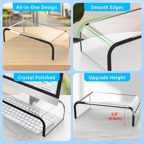 Support Écran Acrylique Transparent, Support Bureau Ordinateur & Portable, Qualité Premium Support de Moniteur pour Bureau à Domicile, Réhausseur d'Écran pour TV PC Mac 30.8x20.8x10cm