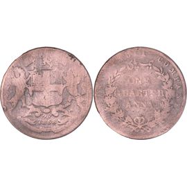 Inde Britannique - 1858 - 1/4 Anna - Feuille Unique En Fin De Guirlande - Reine Victoria - 12-076