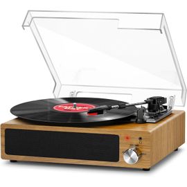 Platine Vinyle, Tourne Disque Vinyle Bluetooth Portable Avec 3 Vitesses 33/45/78 Tr/Min, 2 Haut-Parleurs Intégrés, Sortie Rca, Entrée Aux - Bois Naturel[Z2899]