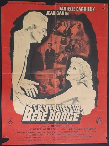 Jean Gabin * La Vérité Sur Bébé Donge * Film 1952 Henri Decoin - Affiche De Cinéma Originale 60x80 Cm * Jean Gabin ; Danielle Darrieux ; Gabrielle Dorziat * Roman Georges Simenon - French Movie Poster