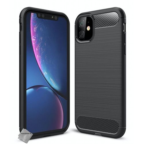 Housse Etui Coque Silicone Gel Carbone Pour Apple Iphone 11 + Verre Trempe - Noir
