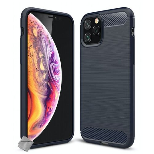 Housse Etui Coque Silicone Gel Carbone Pour Apple Iphone 11 Pro + Verre Trempe - Bleu Fonce