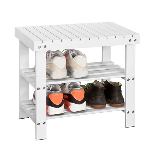 SoBuy® FSR02-K-W Etagère à chaussures, Banquette en bambou haute de gamme, Rangement chaussure/salle de bain, Petit modèle L50xP29xH46cm -Blanc