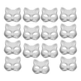 15pcs DIY Masques de chat en papier blanc avec des peintures acryliques - masques personnalisés peints à la main pour les soirées dansantes, célébrations