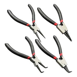 4 PCS Petite Pince à anneau élastique Set Mini pince à circlips interne et externe avec mâchoire droite / courbée Pince à clip C avec ressort