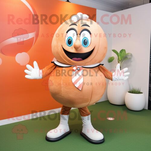 Personnage De Costume De Mascotte Redbrokoly Peach Rugby Ball Habillé D'un Pantalon Habillé Et D'anneaux