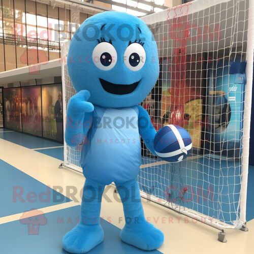 Personnage De Costume De Mascotte Redbrokoly De Filet De Volley-Ball Bleu Habillé D'une Barboteuse Et De Coussinets De Pied
