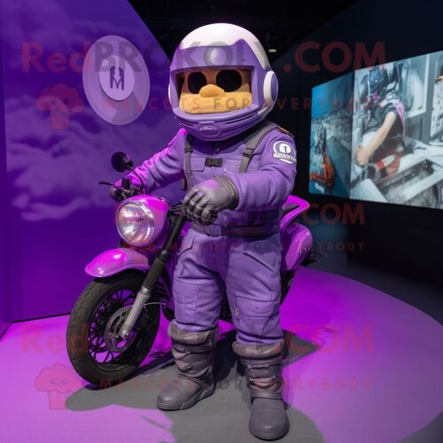 Personnage De Costume De Mascotte Redbrokoly Para Commando Violet Habillé D'une Veste De Moto Et De Montres