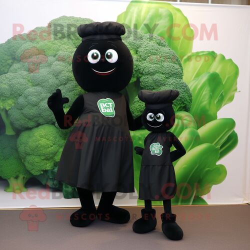 Personnage De Costume De Mascotte Redbrokoly De Brocoli Noir Habillé D'une Robe Portefeuille Et De Cravates