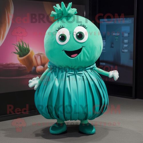 Personnage De Costume De Mascotte Redbrokoly De Melon Bleu Sarcelle Habillé D'une Jupe Plissée Et De Montres