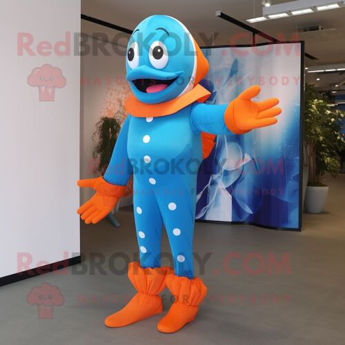 Personnage De Costume De Mascotte Redbrokoly De Poisson Clown Bleu Ciel Habillé Avec Un Pantalon Habillé Et Des Coussinets Pour Les Pieds