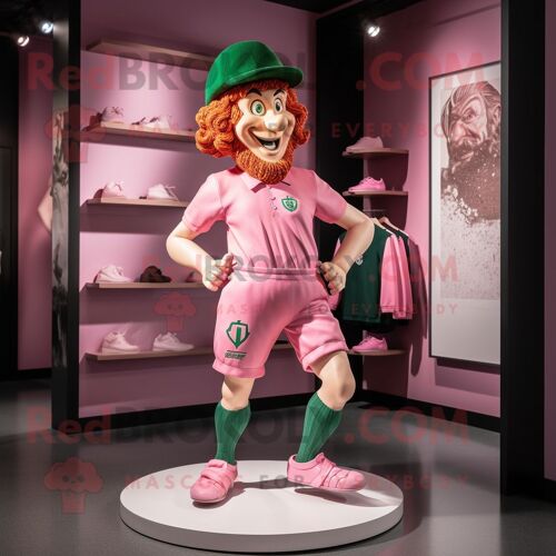 Personnage De Costume De Mascotte Redbrokoly De Lutin Rose Habillé D'un Short De Course Et De Bretelles