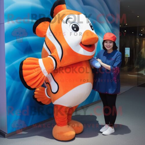 Personnage De Costume De Mascotte Redbrokoly De Poisson Clown Bleu Marine Habillé D'un Legging Et De Pochettes