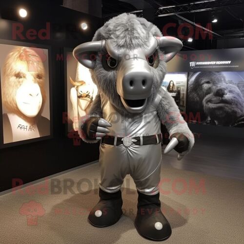 Personnage De Costume De Mascotte Redbrokoly De Buffle Argenté Habillé D'un Body Et De Sacs À Main