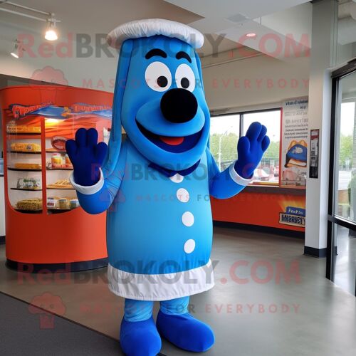 Personnage De Costume De Mascotte Redbrokoly Blue Hot Dogs Habillé D'une Chemise Et De Gants