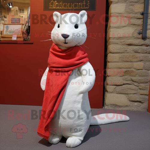 Personnage De Costume De Mascotte Redbrokoly De Hermine Habillé D'un Manteau Et D'écharpes