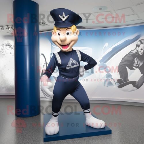 Personnage De Costume De Mascotte Redbrokoly D'acrobate De La Marine Habillé Avec Des Jambières Et Des Casquettes