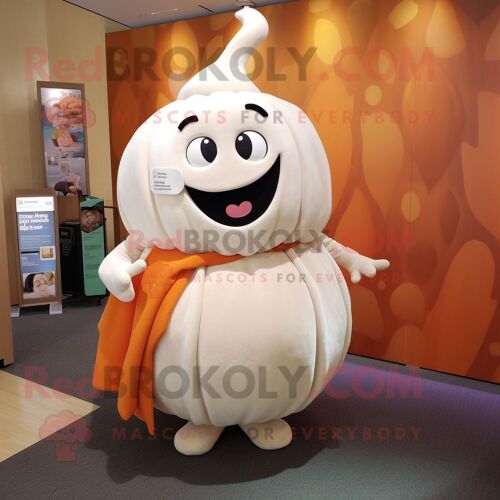Personnage De Costume De Mascotte Redbrokoly De Citrouille Blanche Habillé D'une Jupe Portefeuille Et De Montres