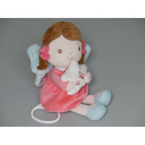 Doudou Poupée Rose Ailes Bleues Musicale Tex Baby