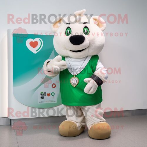 Personnage De Costume De Mascotte Redbrokoly De Drapeau Irlandais Crème Habillé Avec Un T-Shirt À Col En V Et Des Montres-Bracelets