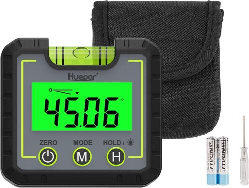 Ulteronixshop-Inclinometre, HUEPAR Inclinomètre Numérique Magnetique 0 * 360 ° Niveau Numérique Électronique Arrêt Automatique, LCD et Rétroéclairage, avec à bulle Pour Menuiserie, Bâtiment, Automobi