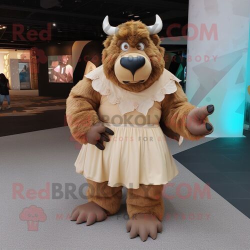 Personnage De Costume De Mascotte Redbrokoly De Minotaure Bronzé Habillé D'une Robe De Bal Et De Coussinets Pour Les Pieds