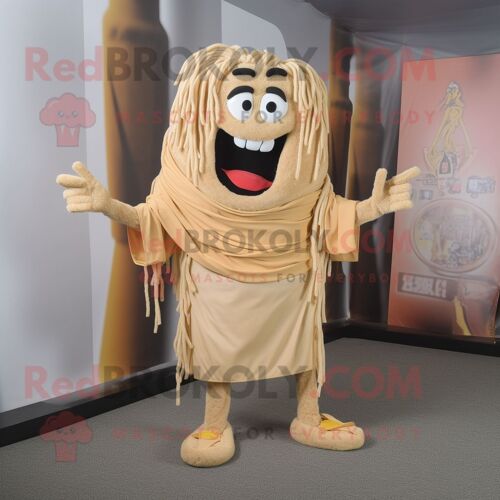 Mascotte Redbrokoly De Personnage De Pad Thai Beige Habillé D'un Cover-Up Et De Repose-Pieds