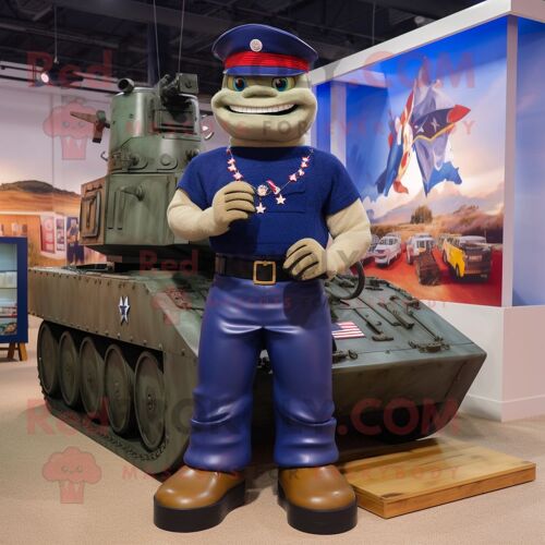 Personnage De Mascotte Redbrokoly De Soldat Américain De La Marine Habillé D'un Débardeur Et De Bracelets De Cheville