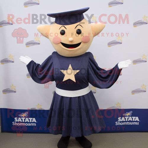 Costume De Mascotte Redbrokoly D'étoile De Mer Bleu Marine Habillé D'une Robe Taille Empire Et De Ceintures