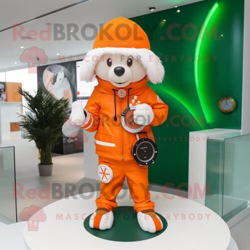 Personnage De Costume De Mascotte Redbrokoly Drapeau Irlandais Orange Habillé Avec Un Sweat À Capuche Et Des Montres Bracelet