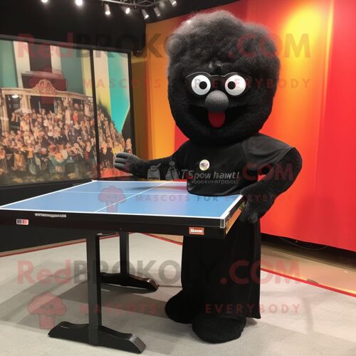 Personnage De Costume De Mascotte Redbrokoly De Table De Ping-Pong Noir Habillé D'une Robe Taille Empire Et De Lunettes De Lecture